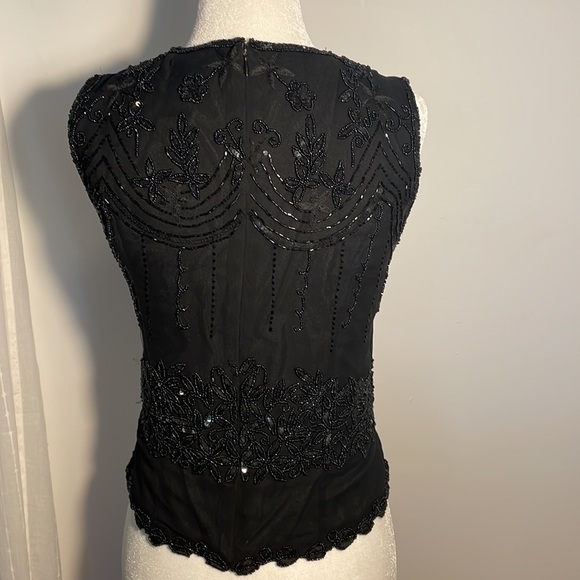PAPELL BOUTIQUE Evening Black 100% Silk Top Beadwork & Sequins Vintage Size S - Picture 7 of 11